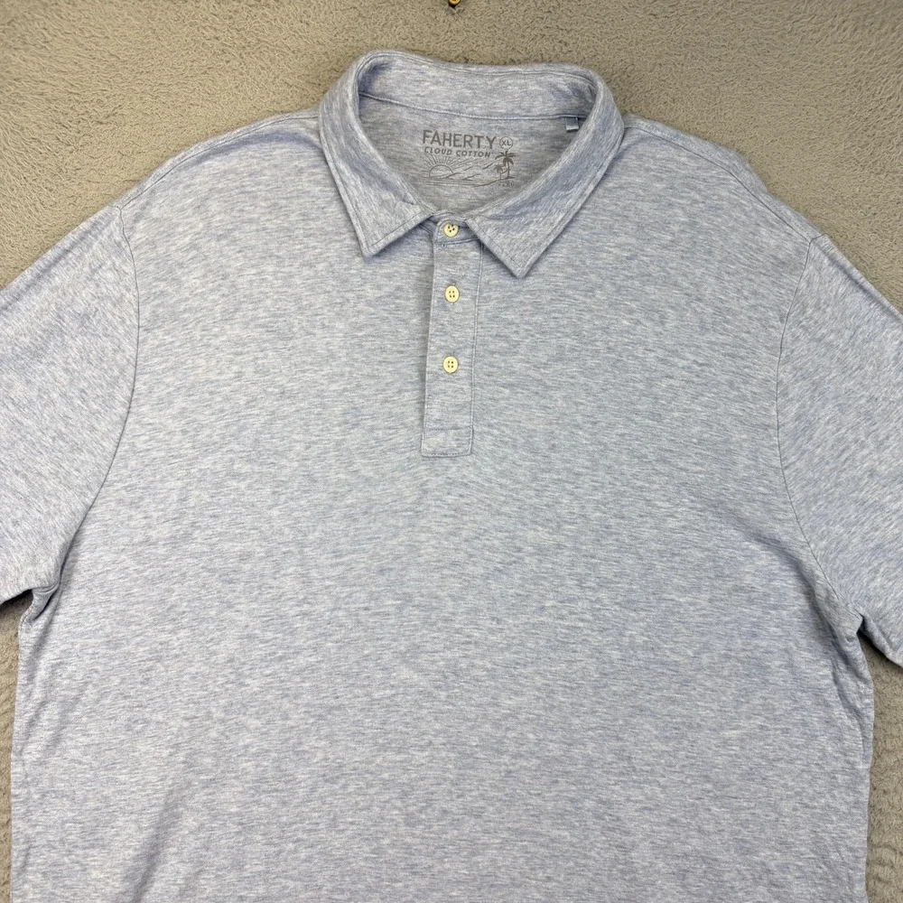 Faherty Cloud Cotton‎ Polo Shirt Mens XL Blue Heather Jersey Soft Tagless Casual